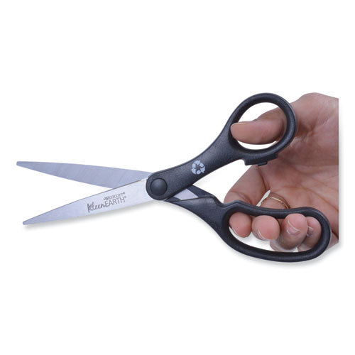 Image of Westcott® KleenEarth Basic Plastic Handle Scissors, 8" Long, 3.25" Cut Length, Straight Black Handle, 3/Pack
