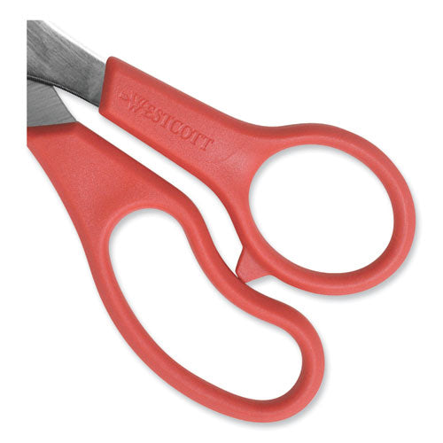 Image of Westcott® Value Line Stainless Steel Shears, 8" Long, 3.5" Cut Length, Offset Red Handle