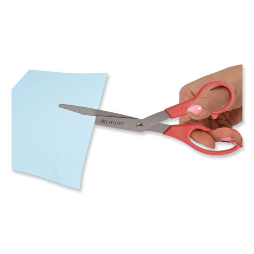 Image of Westcott® Value Line Stainless Steel Shears, 8" Long, 3.5" Cut Length, Crane-Style Red Handle