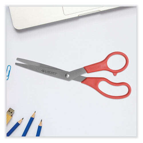 Image of Westcott® Value Line Stainless Steel Shears, 8" Long, 3.5" Cut Length, Crane-Style Red Handle