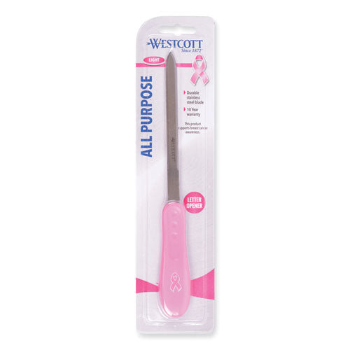 Image of Westcott® Pink Ribbon Stainless Steel Letter Opener, Breast Cancer Awareness, 9", Pink