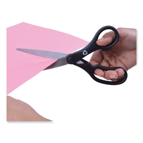 Image of Westcott® KleenEarth Basic Plastic Handle Scissors, 8" Long, 3.25" Cut Length, Straight Black Handle, 3/Pack