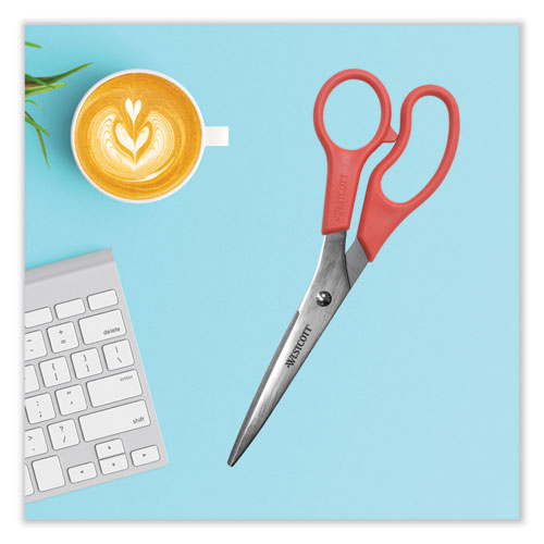 Image of Westcott® Value Line Stainless Steel Shears, 8" Long, 3.5" Cut Length, Offset Red Handle