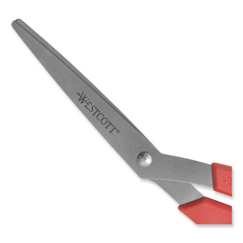 Image of Westcott® Value Line Stainless Steel Shears, 8" Long, 3.5" Cut Length, Crane-Style Red Handle