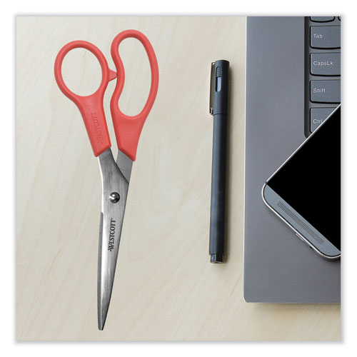 Image of Westcott® Value Line Stainless Steel Shears, 8" Long, 3.5" Cut Length, Offset Red Handle