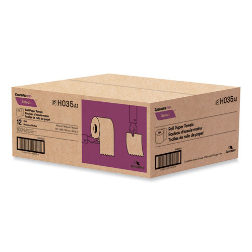 Image of Cascades PRO Select Hardwound Roll Towels, 1-Ply, 7.88" X 350 Ft, Natural, 12 Rolls/carton