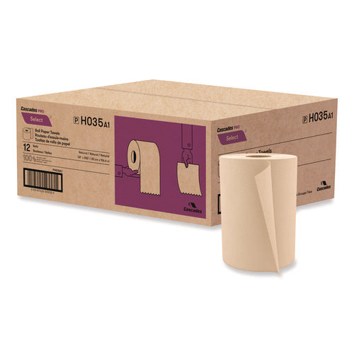 Image of Cascades PRO Select Hardwound Roll Towels, 1-Ply, 7.88" X 350 Ft, Natural, 12 Rolls/carton