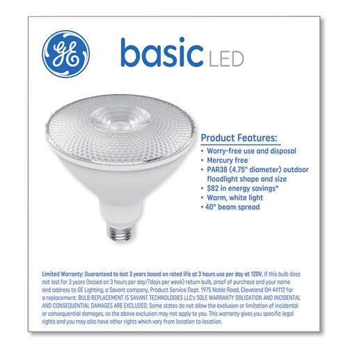 Image of GE Basic Led Dimmable Outdoor Flood Light Bulbs, Par38, 15 W, Warm White