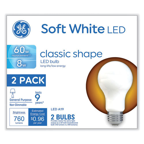 Image of GE Classic Led Non-Dim A19 Light Bulb, 8 W, Soft White, 2/pack