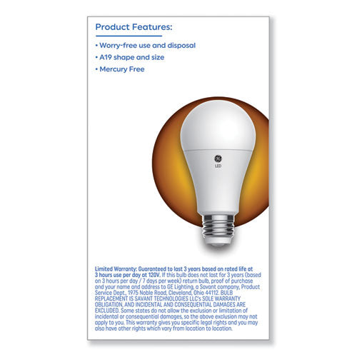 Image of GE Classic Led Sw Non-Dim A19 3-Way Light Bulb, 6 W; 12 W; 17 W, Soft White