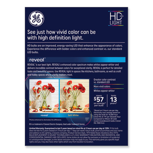 Image of GE Reveal Hd+ Led A19 Light Bulb, 5 W, 4/pack