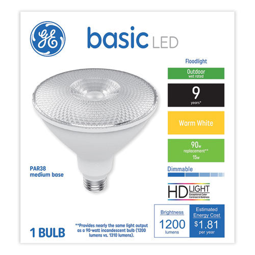 Image of GE Basic Led Dimmable Outdoor Flood Light Bulbs, Par38, 15 W, Warm White