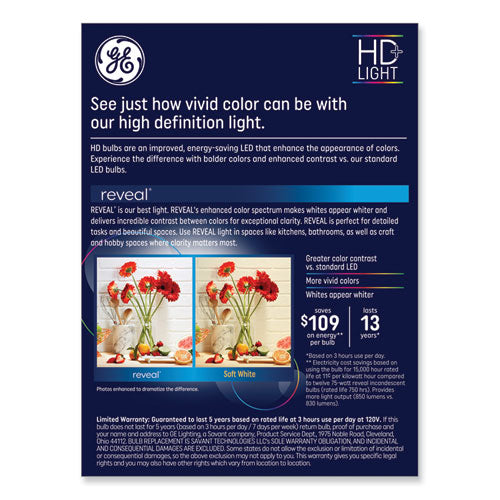 Image of GE Reveal Hd+ Led A19 Light Bulb, 8.5 W, 4/pack