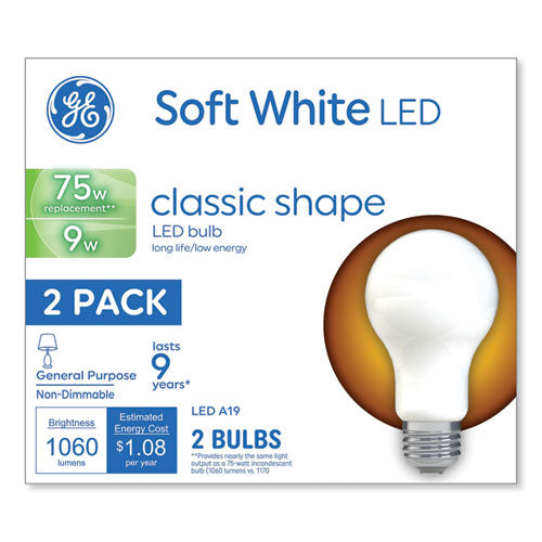 Image of GE Classic Led Soft White Non-Dim A19 Light Bulb, 9 W, 2/pack
