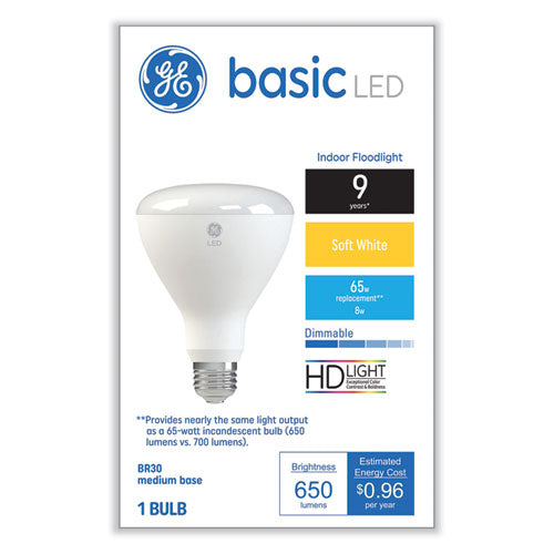 Image of GE Basic Led Dimmable Indoor Flood Light Bulbs, Br30, 8 W, Soft White