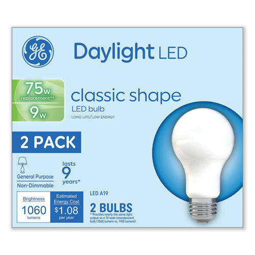 Image of GE Classic Led Non-Dim A19 Light Bulb, 9 W, Daylight, 2/pack