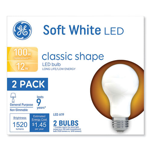 Image of GE Classic Led Non-Dim A19 Light Bulb, 12 W, Soft White, 2/pack