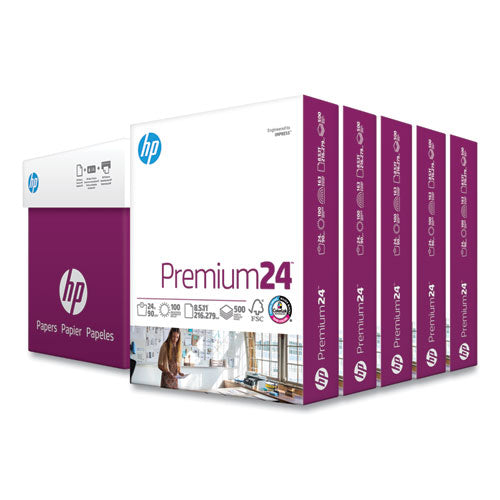 Image of HP Papers Premium24 Paper, 98 Bright, 24 lb Bond Weight, 8.5 x 11, Ultra White, 500 Sheets/Ream, 5 Reams/Carton