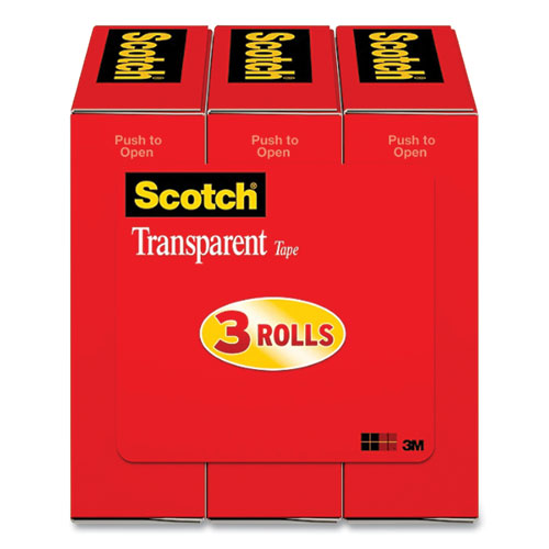Image of Scotch® Transparent Tape, 1" Core, 0.75" X 27.77 Yds, Crystal Clear, 3/pack