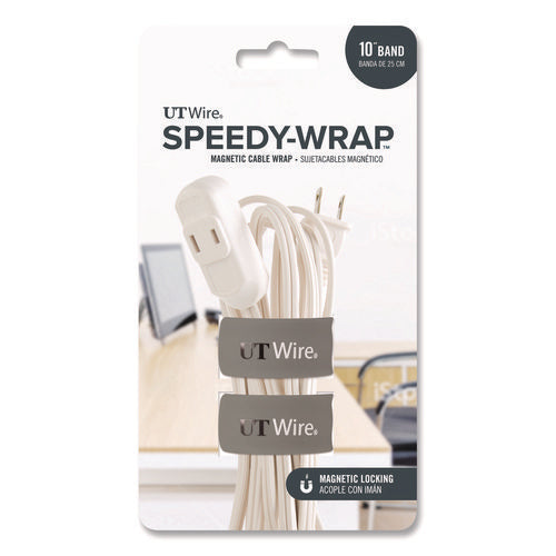 Image of UT Wire® Speedy-Wrap Magnetic Cable Wrap, 0.82" X 10", Gray, 2/pack