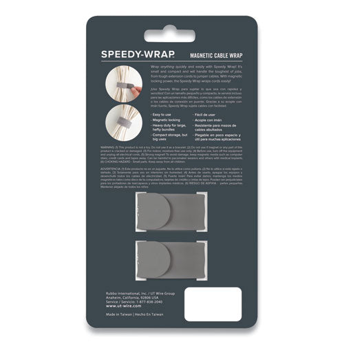 Image of UT Wire® Speedy-Wrap Magnetic Cable Wrap, 0.82" X 10", Gray, 2/pack