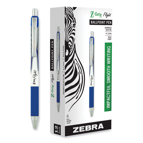 Image of Zebra® Z-Grip Flight Ballpoint Pen, Retractable, Bold 1.2 mm, Blue Ink, Black/Blue/White Barrel, 12/Pack