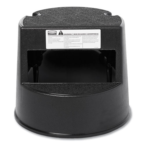 Image of Rubbermaid® Commercial Rolling Step Stool, Curved Design, 2-Step, Retracting Casters, 350 lb Capacity, 16" Diameter x 13.5"h, Black