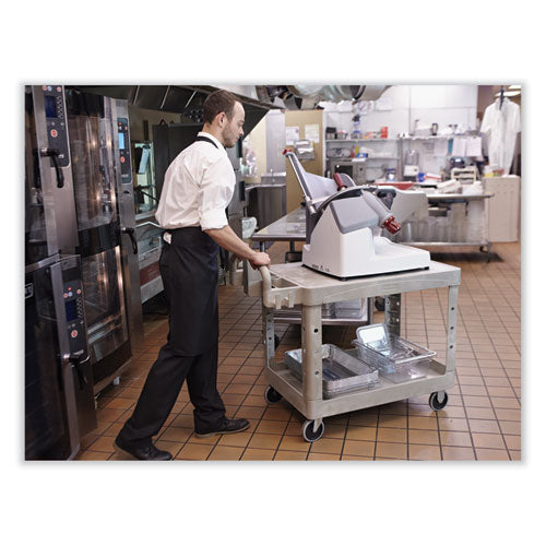 Image of Rubbermaid® Commercial Flat Shelf Utility Cart, Plastic, 2 Shelves, 500 lb Capacity, 25.25" x 44" x 38.13", Black