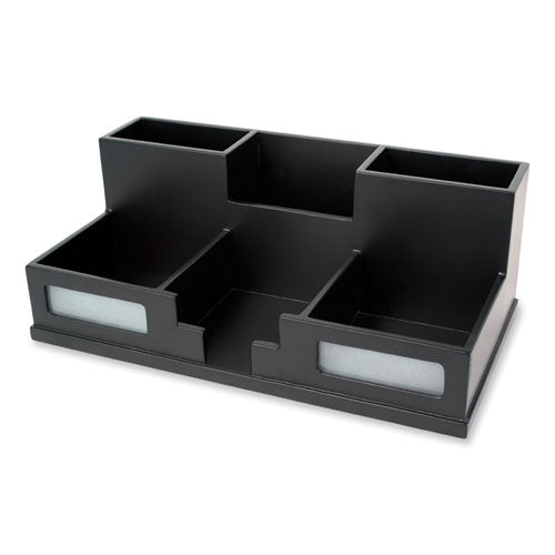 Image of Victor® Midnight Black Desk Organizer with Smartphone Holder, 6 Compartments, Wood, 10.5 x 5.5 x 4