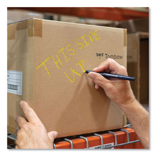 Image of Tombow® Wax-Based Marking Pencil, 4.4 Mm, Yellow Wax, Navy Blue Barrel, 10/box
