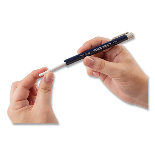 Image of Tombow® Wax-Based Marking Pencil, 4.4 Mm, White Wax, Navy Blue Barrel, 10/box