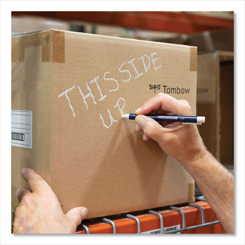 Image of Tombow® Wax-Based Marking Pencil, 4.4 Mm, White Wax, Navy Blue Barrel, 10/box