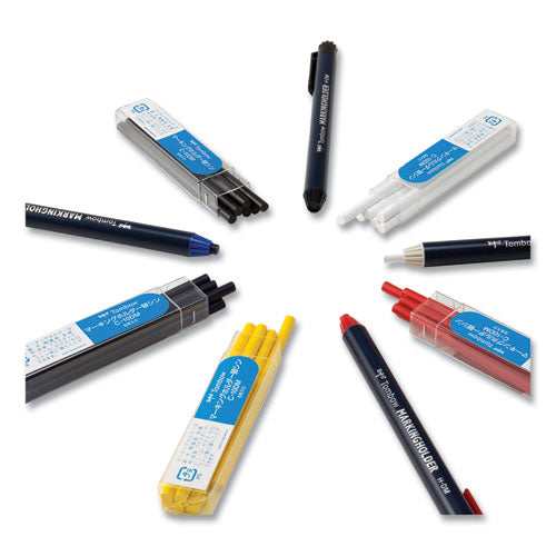 Image of Tombow® Wax-Based Marking Pencil, 4.4 Mm, White Wax, Navy Blue Barrel, 10/box