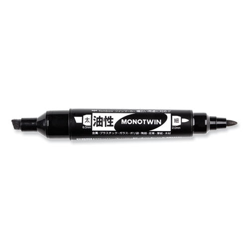 Image of Tombow® Mono Twin Bold Permanent Marker, Fine/broad Tips, Black, 10/box