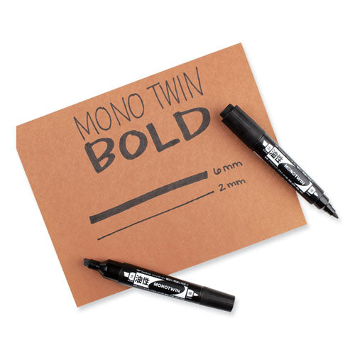 Image of Tombow® Mono Twin Bold Permanent Marker, Fine/broad Tips, Black, 10/box