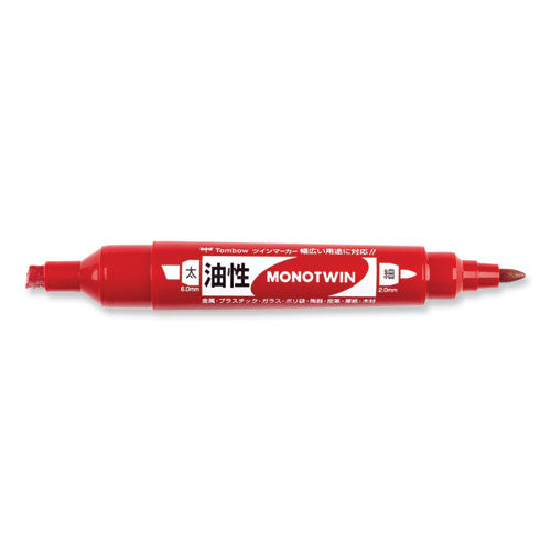 Image of Tombow® Mono Twin Bold Permanent Marker, Fine/broad Tips, Red, 10/box