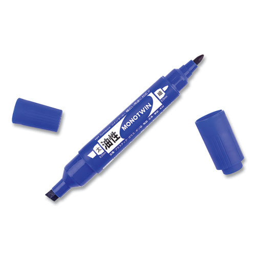 Image of Tombow® Mono Twin Bold Permanent Marker, Fine/broad Tips, Blue, 10/box