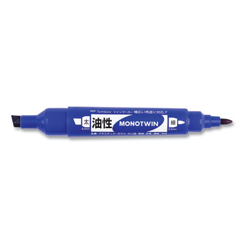 Image of Tombow® Mono Twin Bold Permanent Marker, Fine/broad Tips, Blue, 10/box