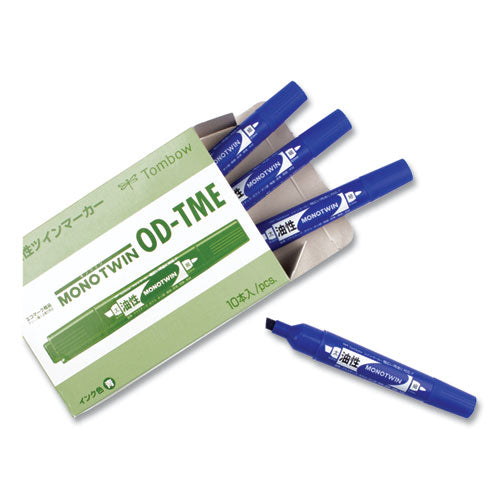 Image of Tombow® Mono Twin Bold Permanent Marker, Fine/broad Tips, Blue, 10/box
