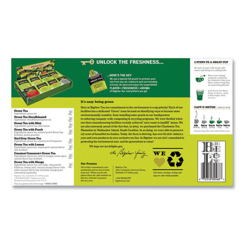 Image of Bigelow® Green Tea Assortment, Individually Wrapped, Eight Flavors, 64 Tea Bags/box