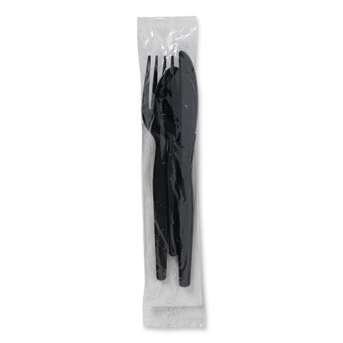 Image of Dixie® Individually Wrapped Heavyweight Cutlery Set, Fork/Knife/Napkin/Spoon, Plastic, Black, 250/Carton