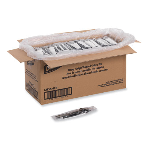 Image of Dixie® Individually Wrapped Heavyweight Cutlery Set, Fork/Knife/Napkin/Spoon, Plastic, Black, 250/Carton
