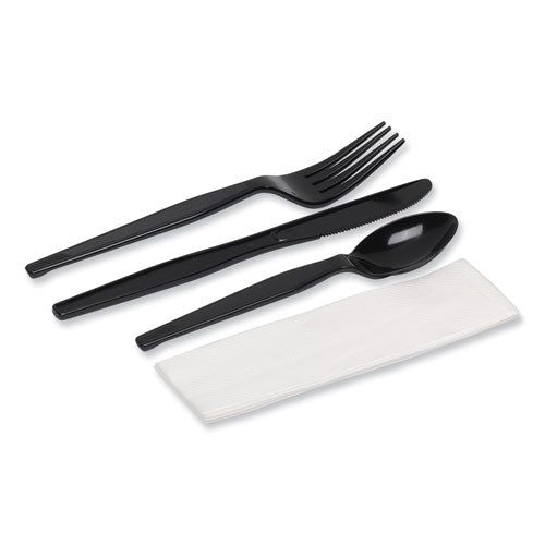 Image of Dixie® Individually Wrapped Heavyweight Cutlery Set, Fork/Knife/Napkin/Spoon, Plastic, Black, 250/Carton