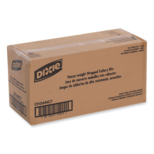 Image of Dixie® Individually Wrapped Heavyweight Cutlery Set, Fork/Knife/Napkin/Spoon, Plastic, Black, 250/Carton