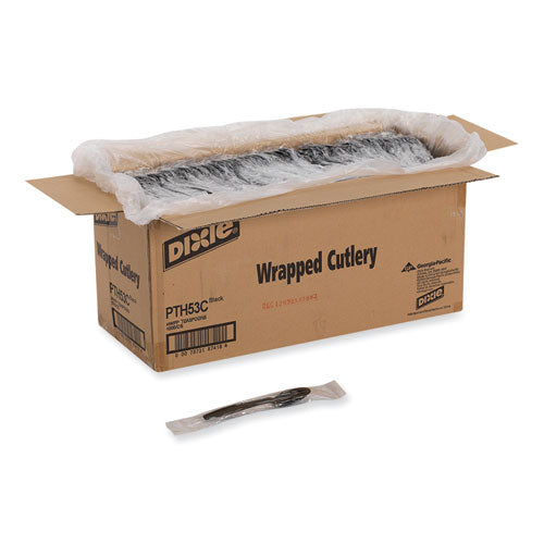 Image of Dixie® Individually Wrapped Heavyweight Spoons, Plastic, Black, 1,000/Carton
