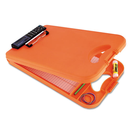 Image of Saunders DeskMate II with Calculator, 0.5" Clip Capacity, Holds 8.5 x 11 Sheets, Hi-Vis Orange