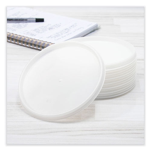 Image of Dart® Plastic Lids for Foam Cups, Bowls and Containers, Vented, Fits 12 oz to 60 oz, Translucent, 100/Pack, 10 Packs/Carton
