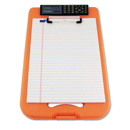 Image of Saunders DeskMate II with Calculator, 0.5" Clip Capacity, Holds 8.5 x 11 Sheets, Hi-Vis Orange