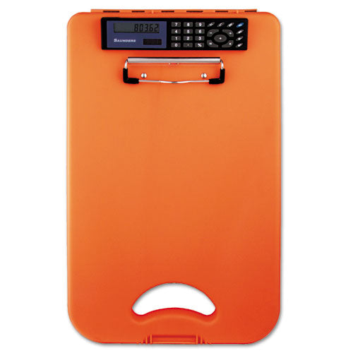 Image of Saunders DeskMate II with Calculator, 0.5" Clip Capacity, Holds 8.5 x 11 Sheets, Hi-Vis Orange