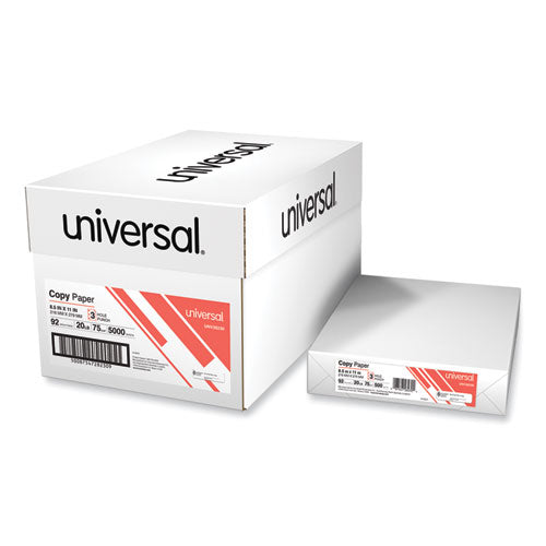 Image of Universal® Copy Paper, 92 Bright, 3-Hole, 20 lb Bond Weight, 8.5 x 11, White, 500 Sheets/Ream, 10 Reams/Carton